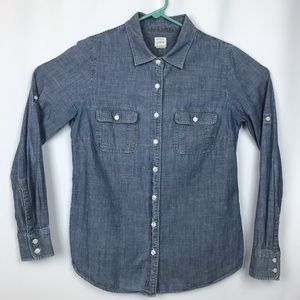 J Crew The Perfect Shirt Chambray Roll Tab Sleeve